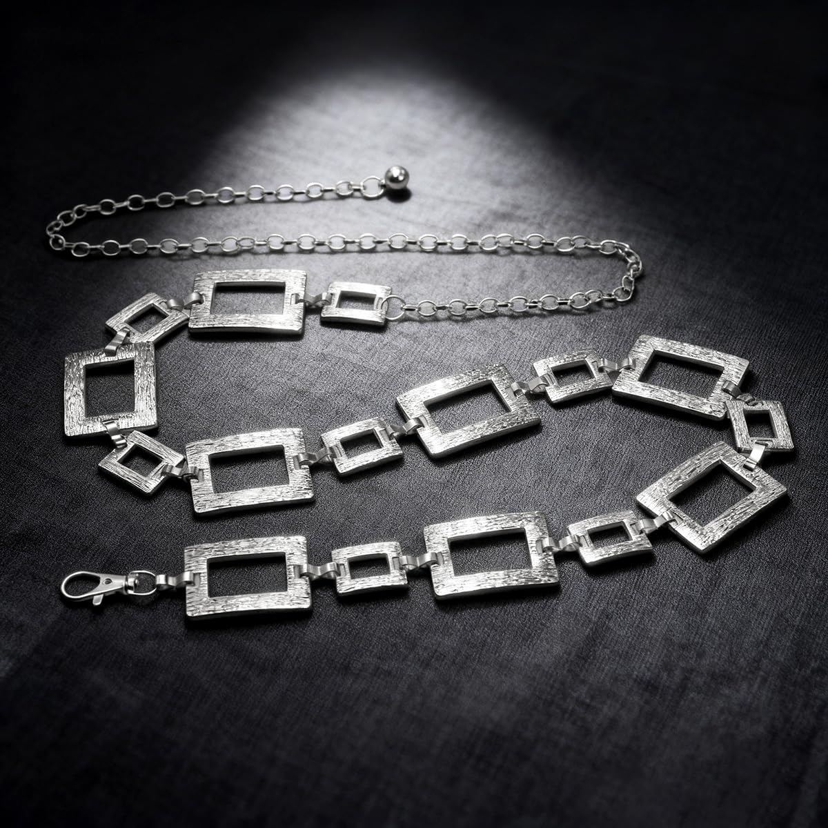 Liutufy Waist Chain for Women Adjustable Boho Metal Belt for Dresses (Square Silver-L)