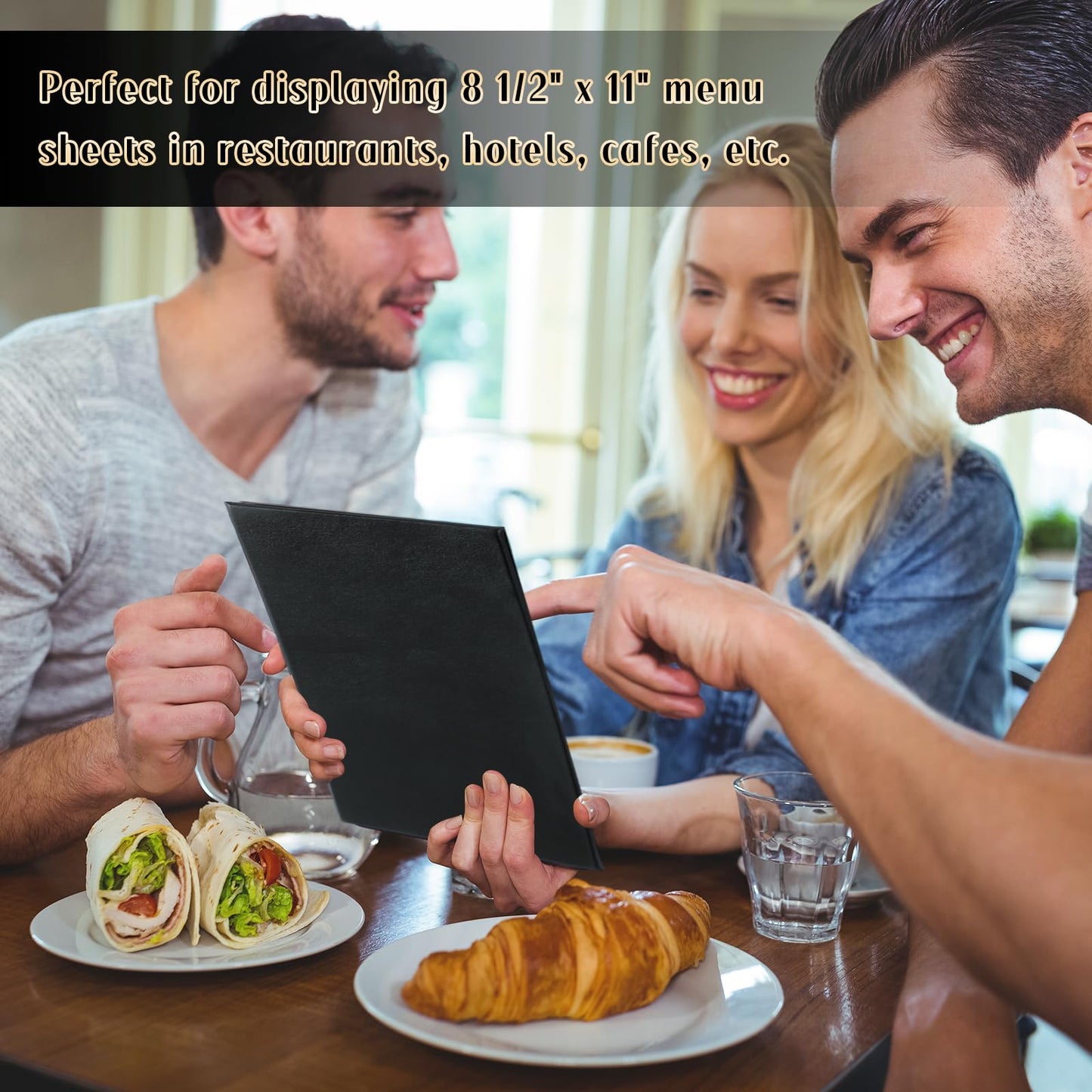 FLKQC 15 Pack Restaurant Menu Covers Holders 8.5" X 11", Single View Synthetic Leather Menu Holder Covers Book Style with Angled Corners Black for Wine List, Menu Sleeves Home Use (15, 1 Page)