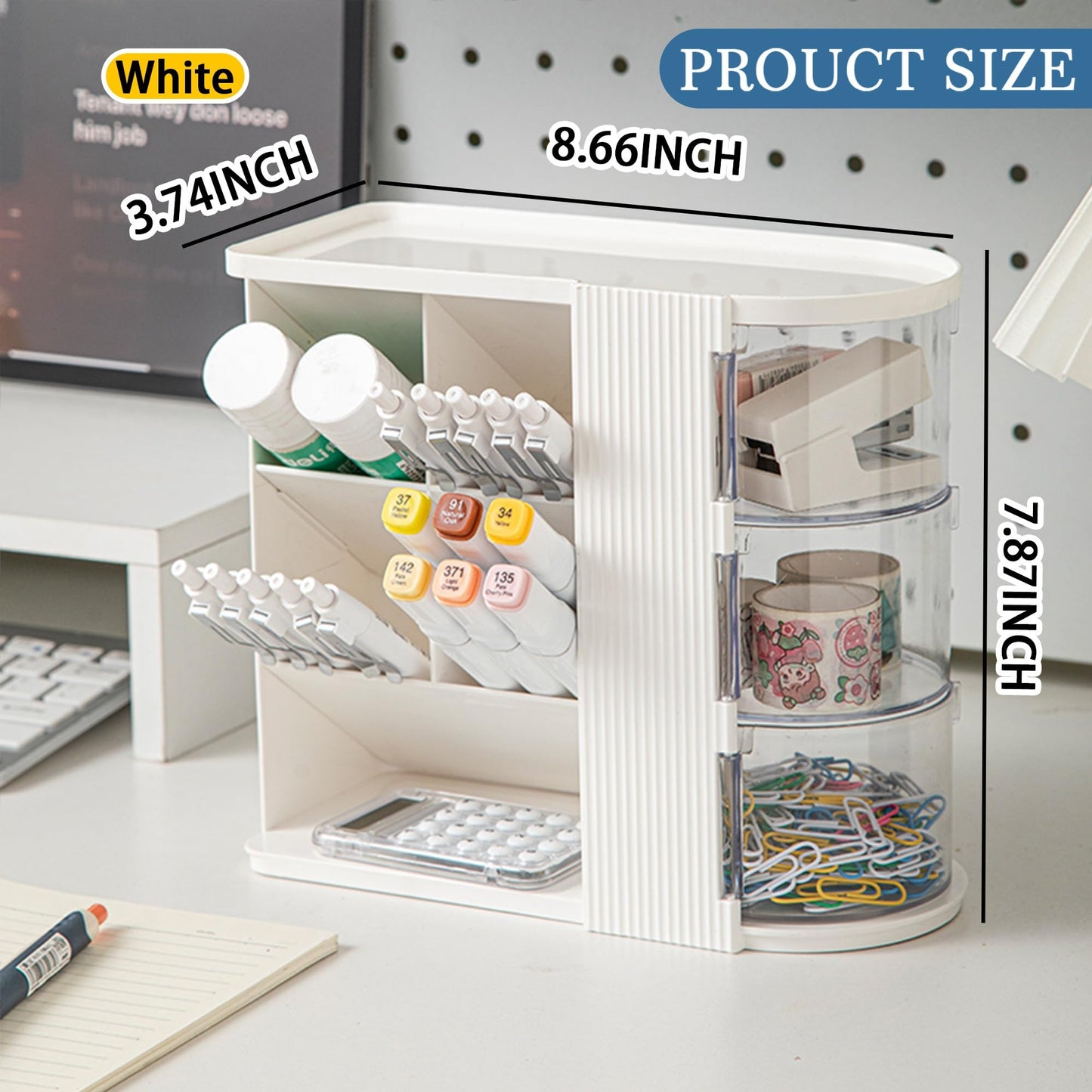 AevumTech Desk Organizer with Pen Pencil Holder for Desk, Pen Organizer with 3 Drawers, Multi-Functional Desk Organization Deals and Accessories Desktop Storage for Office Home Art Supplies (White)