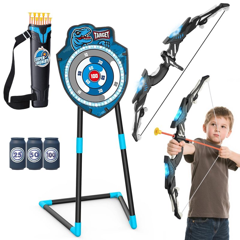 VROGTIK Kids LED Archery Set with Standing Target, 10 Suction Cup Arrows Bow and Arrow for Kids 3-12, Indoor Outdoor Sport Toy for Boys Girls