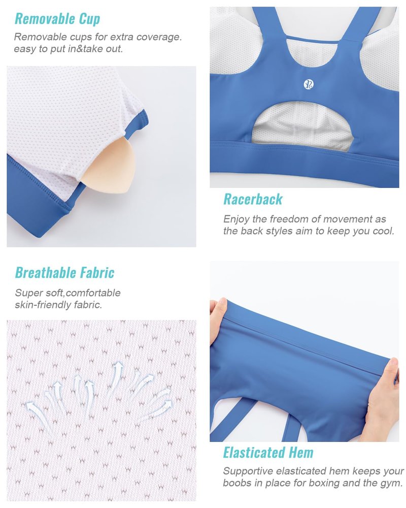 RUNNING GIRL Sports Bras for Women,Scoop Neck Racerback Blue Sports Bra Padded Medium Support Workout Yoga Bra(WX3139 Light Blue S)