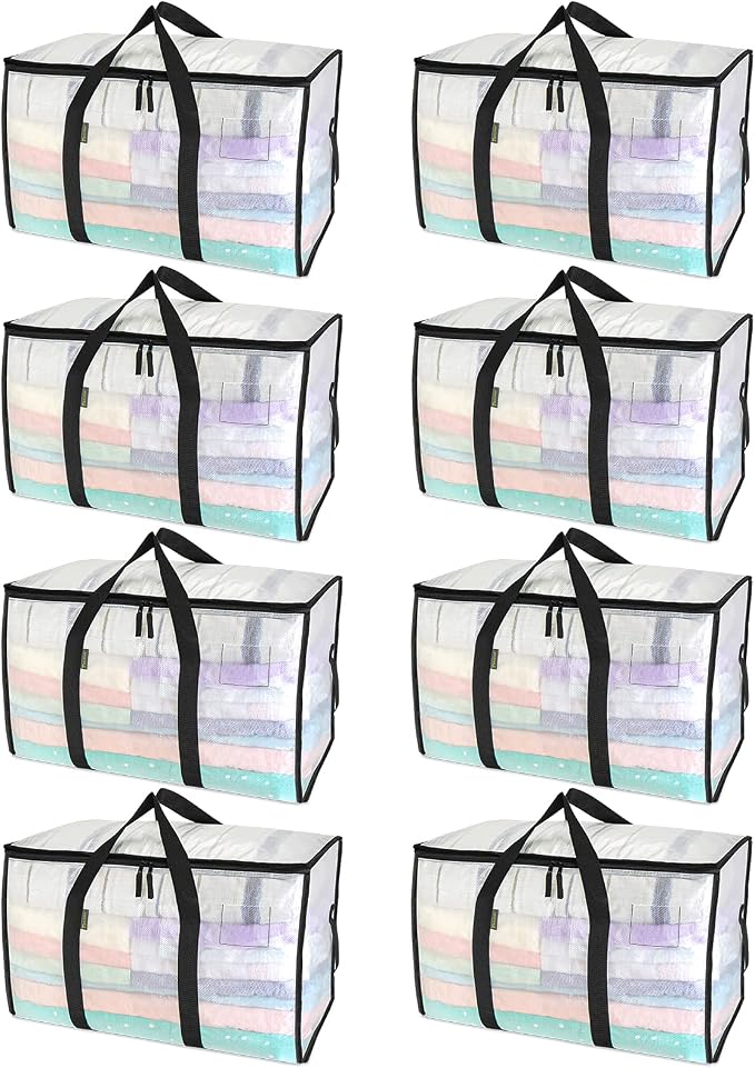 BALEINE 16-Pack Oversized Moving Bags with Reinforced Handles, Heavy-Duty Storage Tote for Clothes, Moving Supplies (Clear, 16-Pack)
