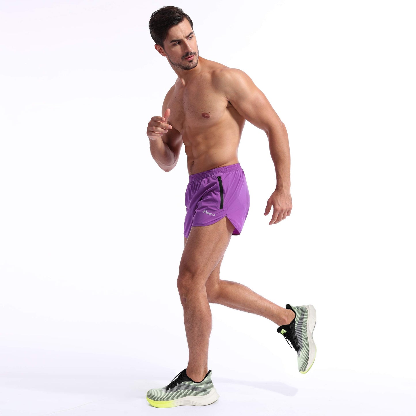 Pudolla Men’s Running Shorts 3 Inch Quick Dry Gym Athletic Workout Shorts for Men with Zipper Pockets(Purple Medium)