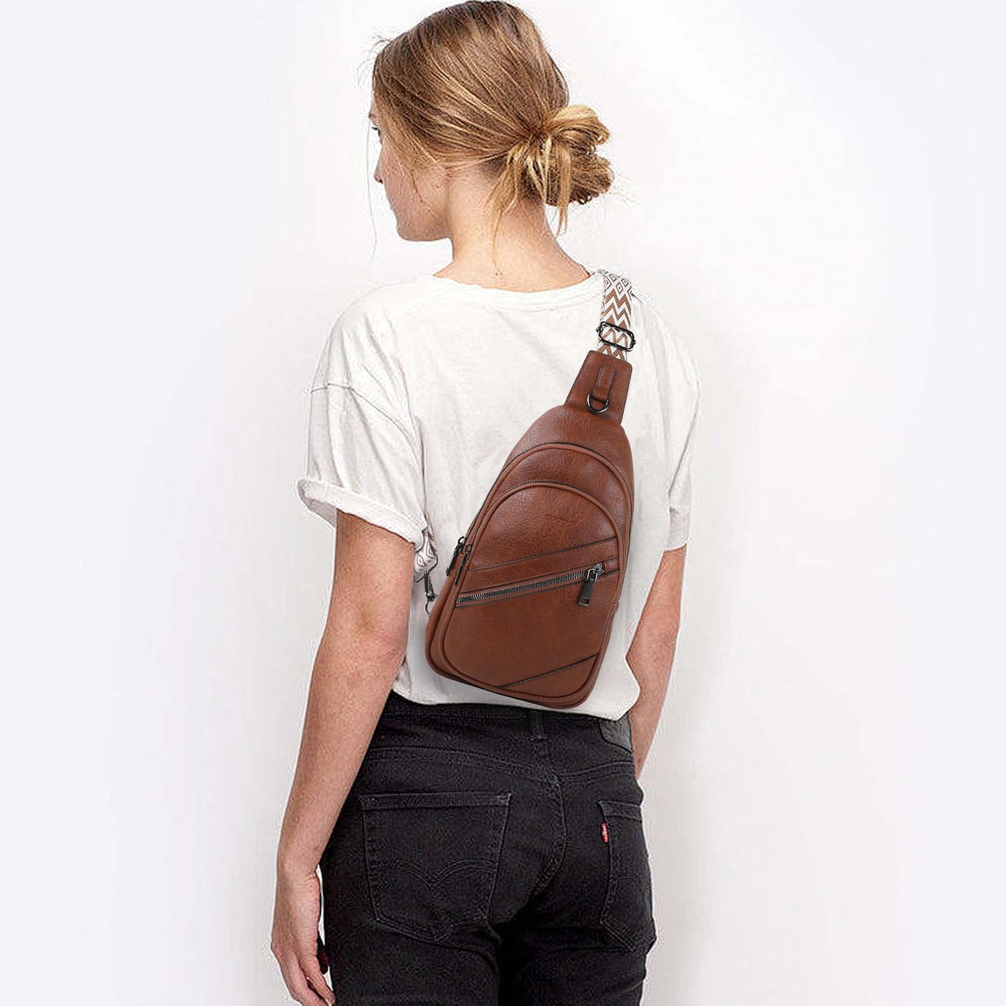 TANTOMI Sling Bag Crossbody Bags for Women Leather Cross Body Bag Trendy Fanny Pack Chest Travel Purse with Adjustable Strap