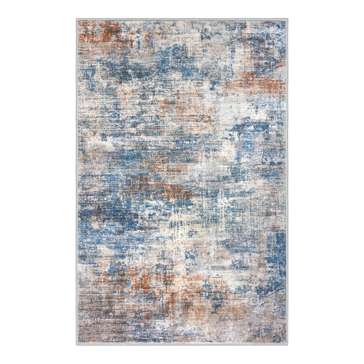IOHOUZE Abstract Area Rugs 6x9 Ft Washable Rugs for Living Room, Non Slip Dining Room Rug, Printed Faux Wool Rugs for Bedroom, Floor Carpet for Office Nursery Playroom, Blue Rust