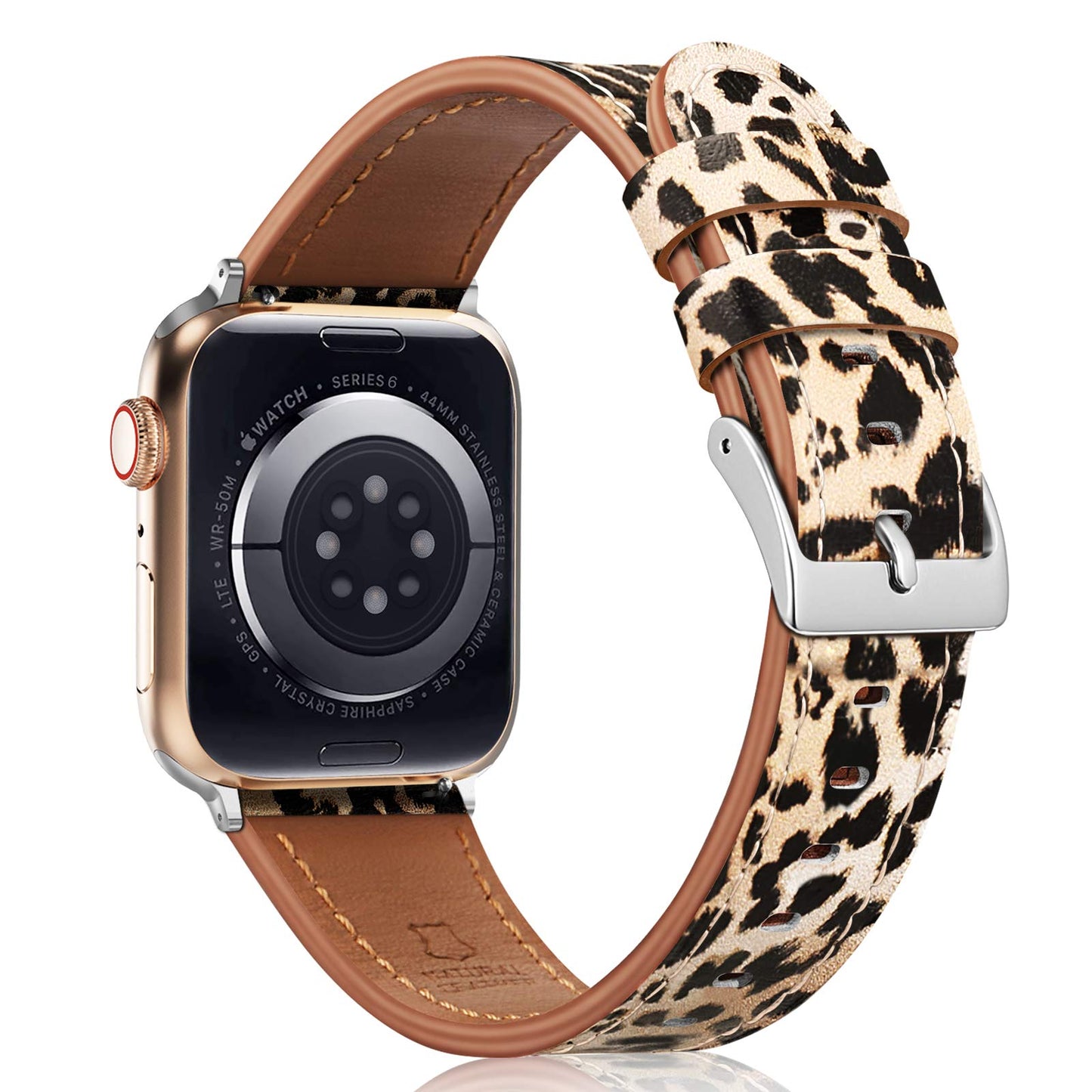 FINTIE Bands Compatible with Apple Watch 49mm 46mm 45mm 44mm 42mm(Series 3/2/1), Genuine Leather Replacement iWatch Band Strap for Series 11 10 1-9 SE3/SE2/SE Ultra1/2/3, Classic Leopard