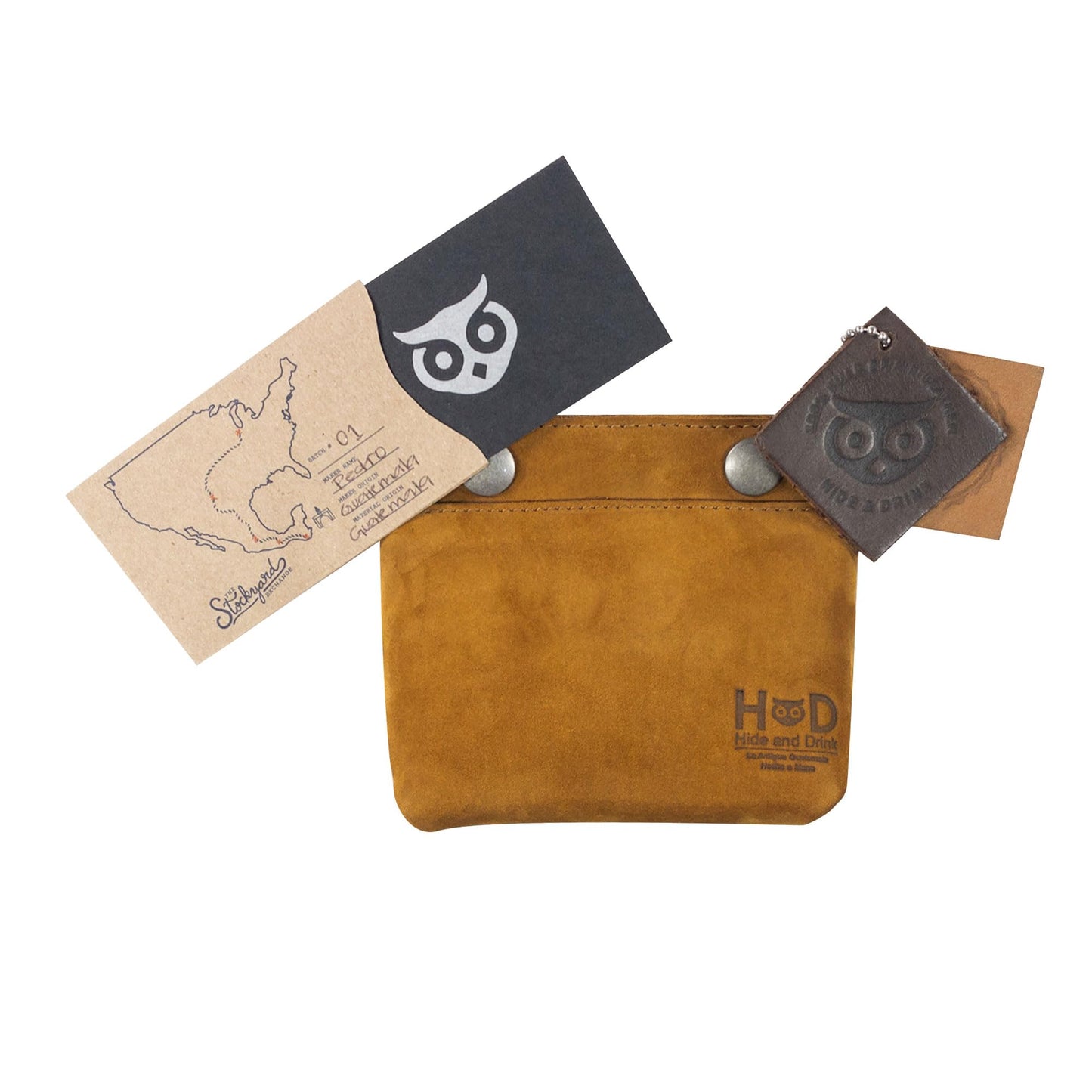 Hide & Drink, Leather Double Snap Pouch, Coin Purse, Cash & Card Holder, Cable Organizer, Makeup, Handmade (Old Tobacco)