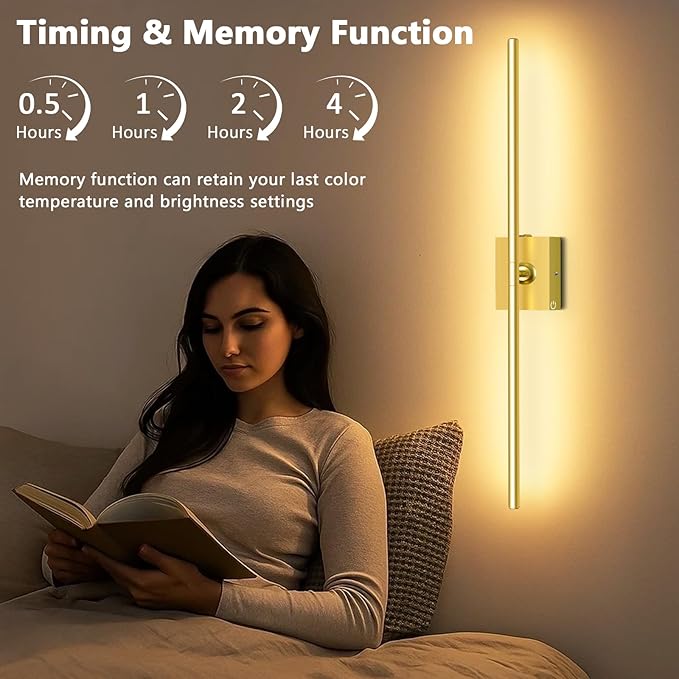 Eneru Battery Operated Wall Sconce Lights - 10000mAh Rechargeable Wireless Wall Sconces Set of Two with Touch and Remote, 360° Rotate, 4 Colors LED Wall Lamp for Living Room Bedroom Hallway (Gold)