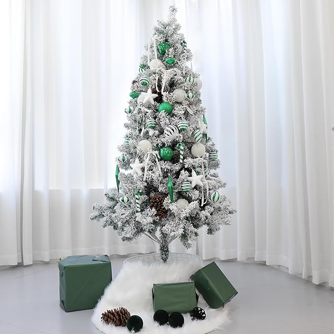 Christmas Ball Ornaments Set Shatterproof Christmas Tree Ornaments 24 PCS Painted Shaped Styles Xmas Tree for Holiday Decor,Green