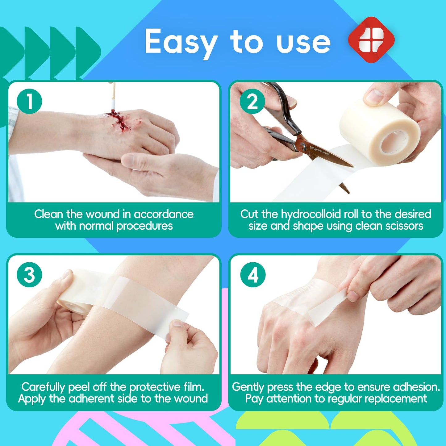LIFARA Hydrocolloid Roll for Wound Care - Cut-to-Size, Hydrocolloid Patch Bandages with Self-Adhesive, Ultra Absorbent & Waterproof, First Aid Kit Essential (11.8mil/ 0.3mm Thickness, 2in*16ft)