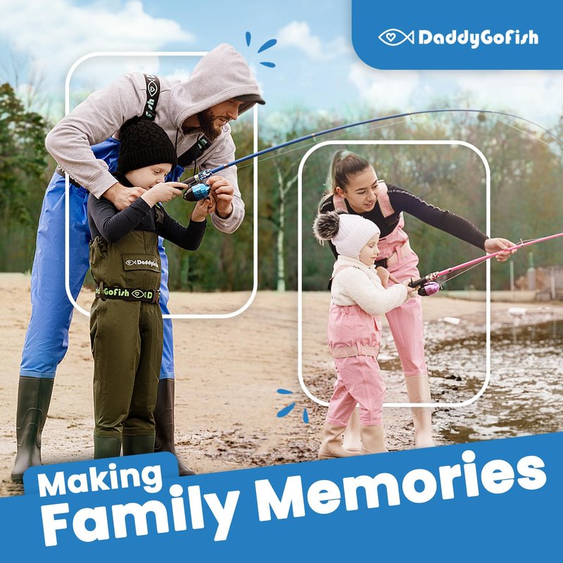 DaddyGoFish Kids Fishing Pole - Rod Reel Combo Tackle Box Starter Set - First Year Small Gear Kit for Boys Girls Toddler Youth Age Beginner Little Children (Essential Set, Blue, 4ft)