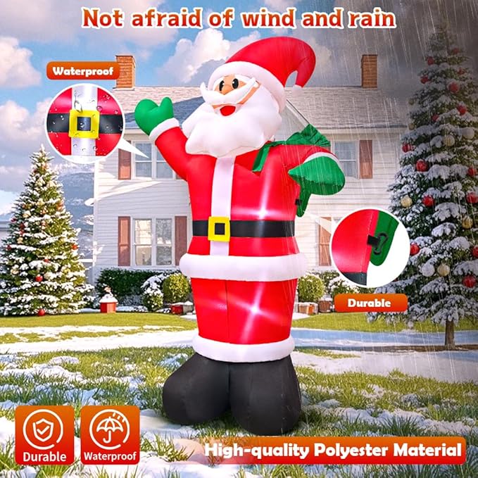 6FT Inflatable Santa, Christmas Inflatable Santa Claus with Gift Bag, Santa Blow up Yard Decorations Built-in LED Lights Party Lawn Holiday Xmas Winter Outdoor Décor