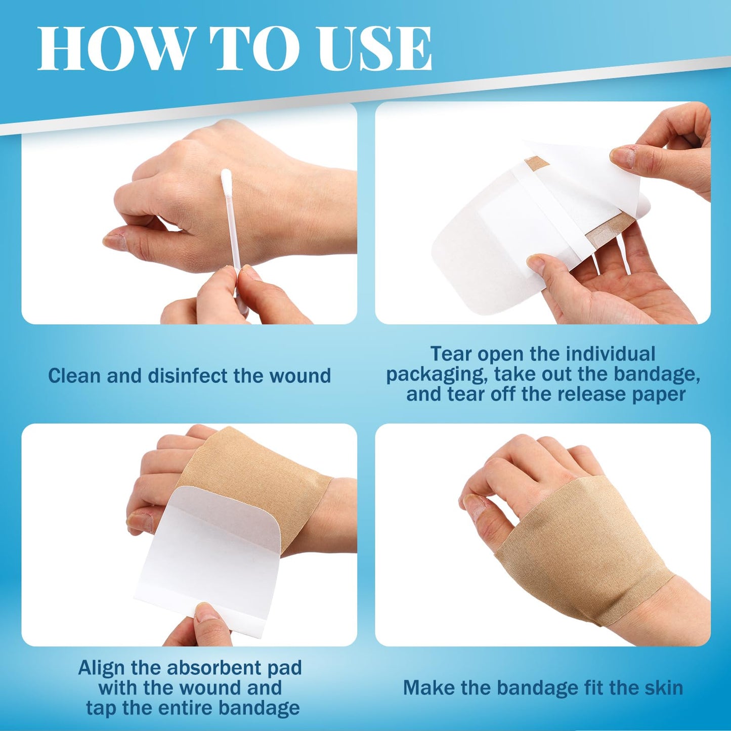 Geiserailie 20 Pcs Extra Large Flexible Adhesive Bandages 6"x3" Fabric Bandages with Non-Stick Pad Latex Free Painless Removal for Wound Care and First Aid