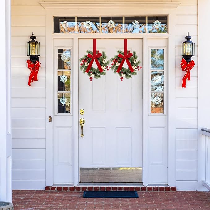 4PCS 9''Mini Wreaths for Cabinets with Ribbon Bows Red Berry Gold Ball, Small Wreath Hanging for Xmas Wall Farmhouse Window Door