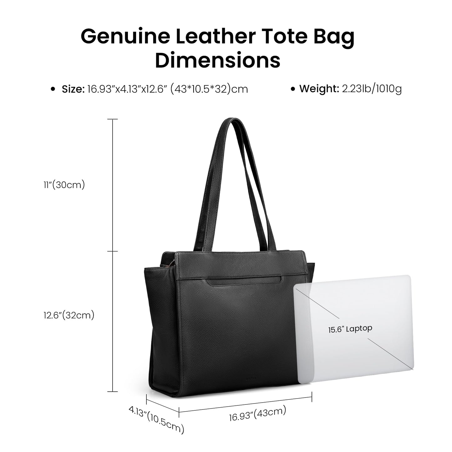befen Genuine Leather Tote Bag for Women Work,Black Leather Tote Bag,Large Women's Zippered Shoulder Bags Purses Satchel Handbags with Top Handles Work Purse for Daily Travel