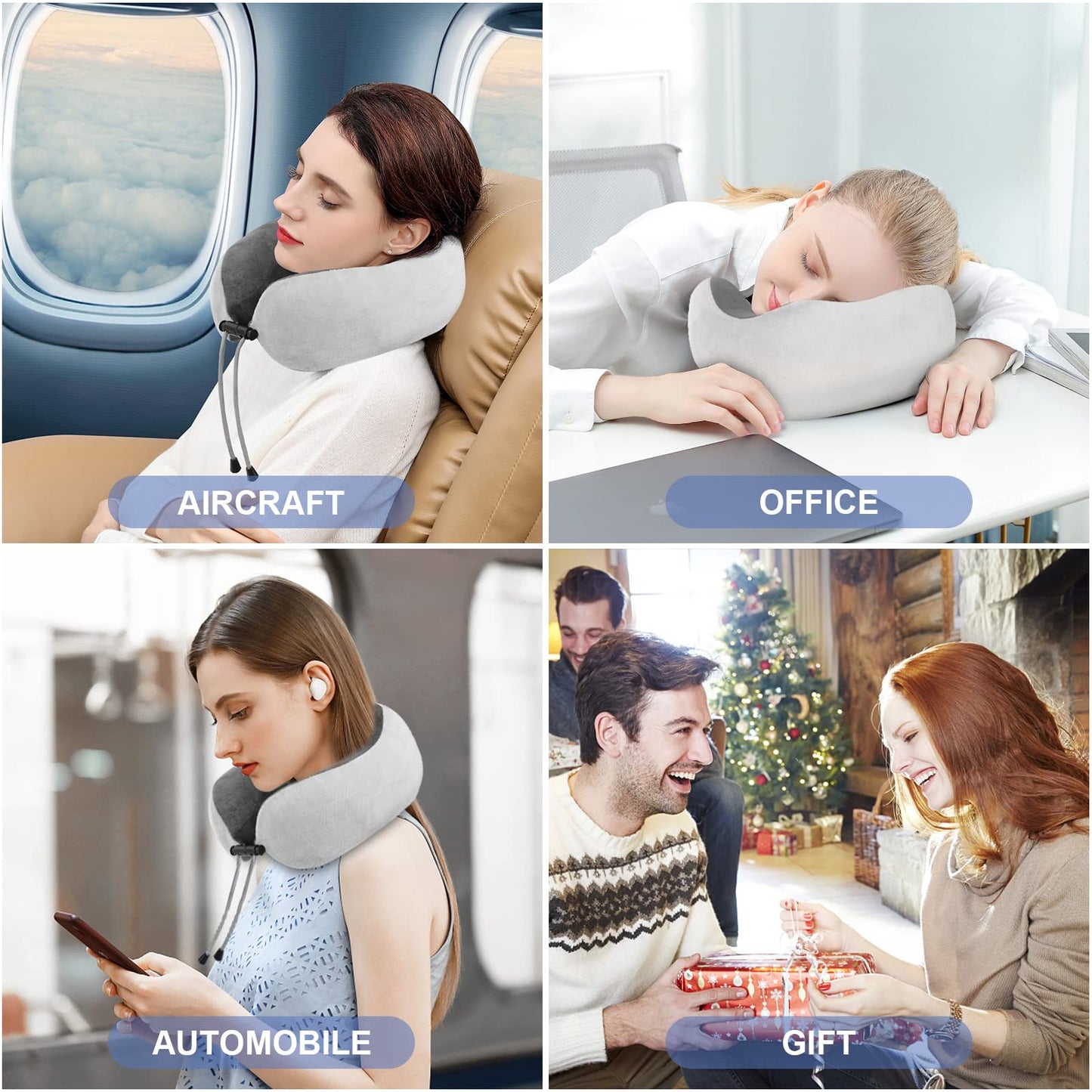 Travel Neck Pillow/Electric Neck Massager with Heating, Memory Foam Pillow for Neck Pain Relief, Neck Support Pillow for Airplane, Car, Office, Gift (Grey)