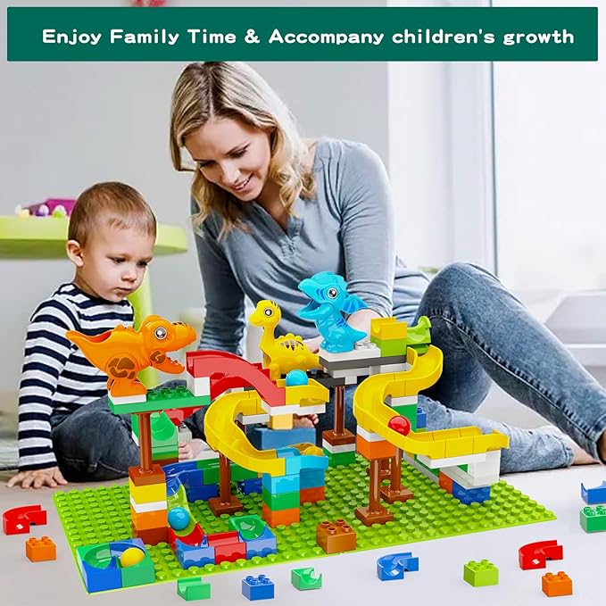 Dinosaur Marble Run Building Blocks STEM Toys for Kids Ages 3-8 | 127 Pcs Construction Set with 3 Dinos & Ball Run Track 4 in 1 Modular Design Learning Toys for Boys Girls Christmas Birthday Gif