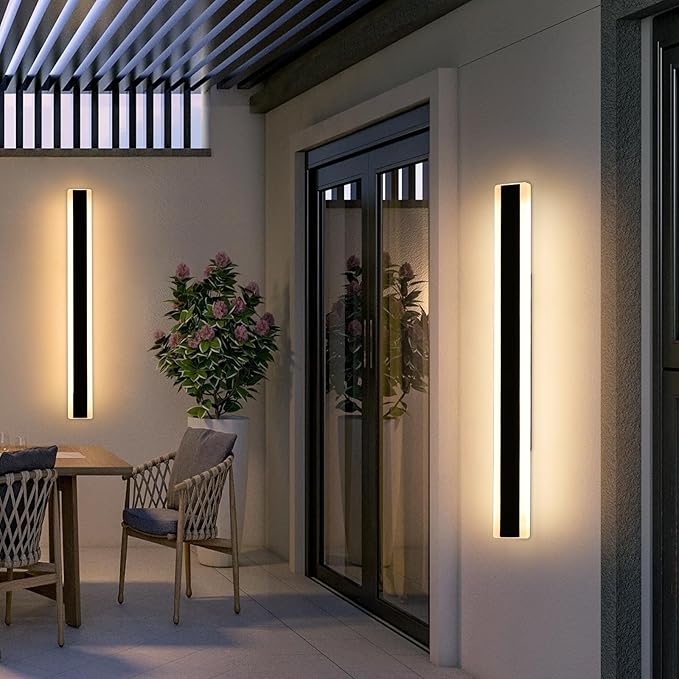 2 Pack Modern Outdoor Wall Light, 39.3in Black LED Wall Sconce, 36W, IP65 Waterproof, 3000K Warm White, Wall Mount Long Linear Exterior Lighting Fixture for House, Garage, Porch, Garden