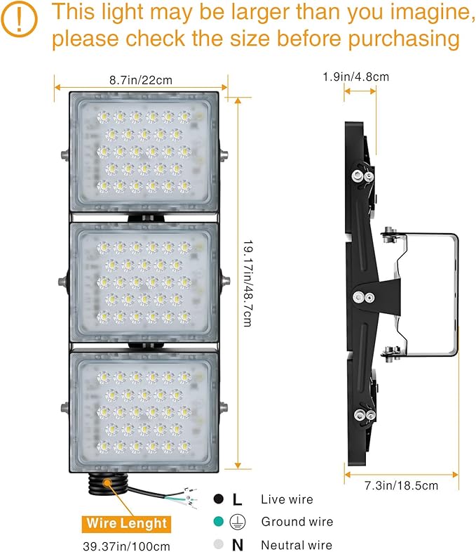 STASUN Flying Series Pro - 150W 15000LM LED Flood Light Outdoor, 3000K Warm Soft White, 110V-130V, IP66 Waterproof, Muti Angle Exterior Floodlight for Sport Court, Commercial, Backyard, Driveway