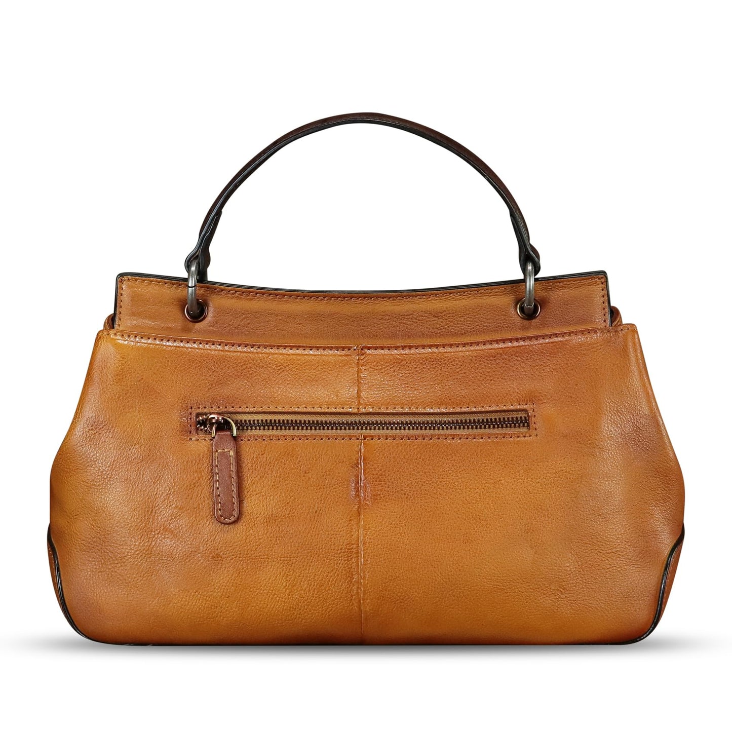 Genuine Leather Satchel for Women Vintage Leather Handbag Top Handle Bags Handmade Retro Purse Crossbody Bag (Brown+Coffee Flap)