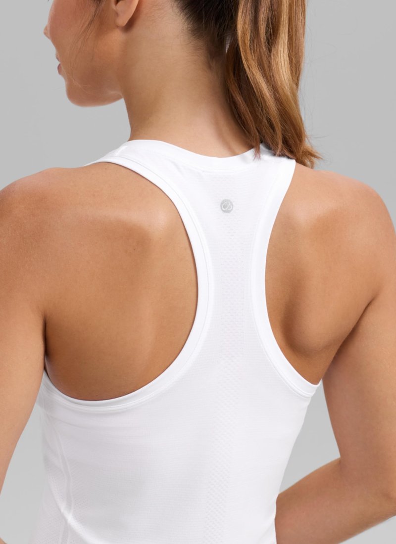 CRZ YOGA Seamless Workout Tank Tops for Women - Athletic Running Gym Sleeveless Shirts Crewneck Racerback Breathable White Small