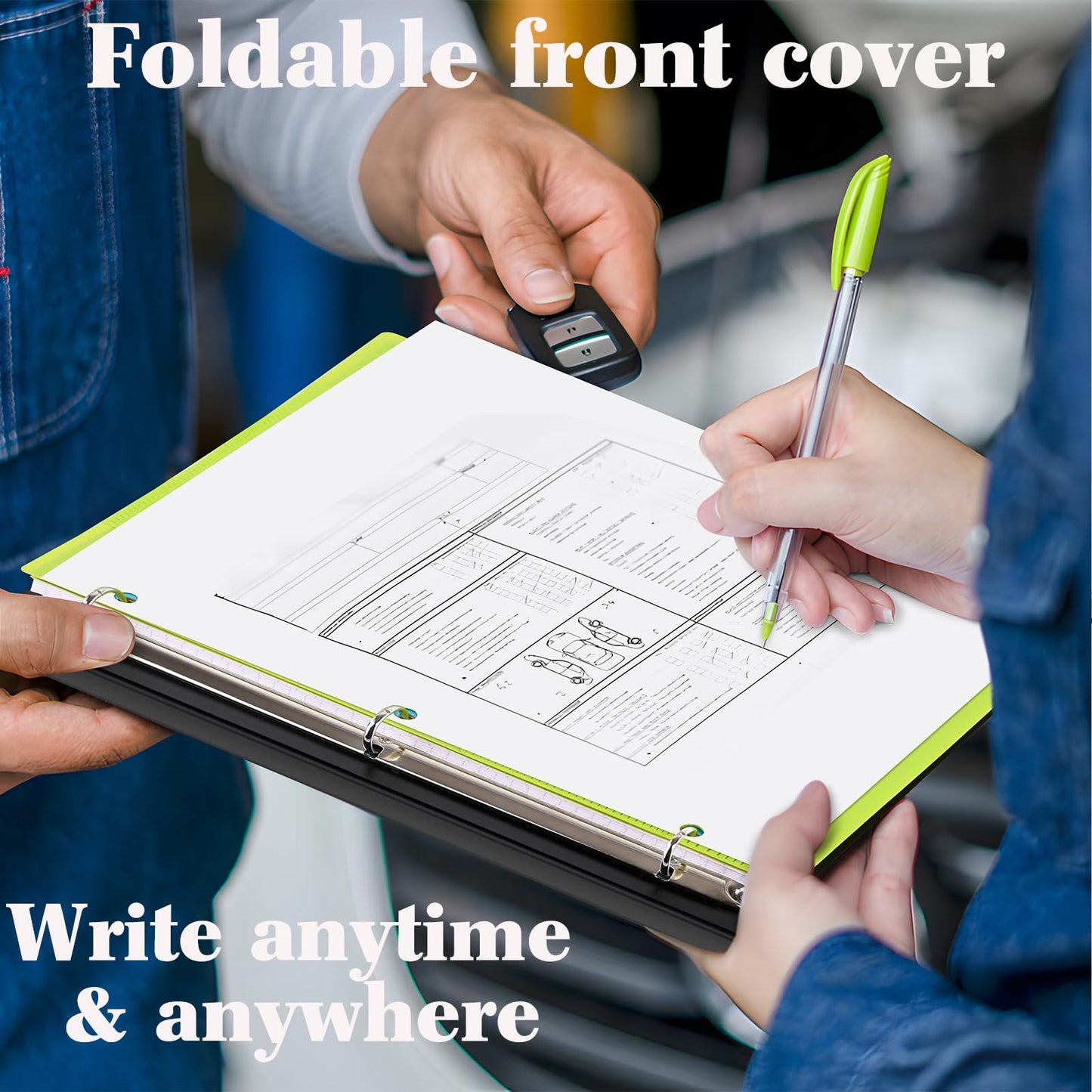 INFUN 1 Inch 3-Ring Telescoping Project Organizer Binder,13 Pocket, Customizable Front Cover, 5 Colors Pocket Divider and Plastic Binder Pocket,225 Sheet Capacity-Green