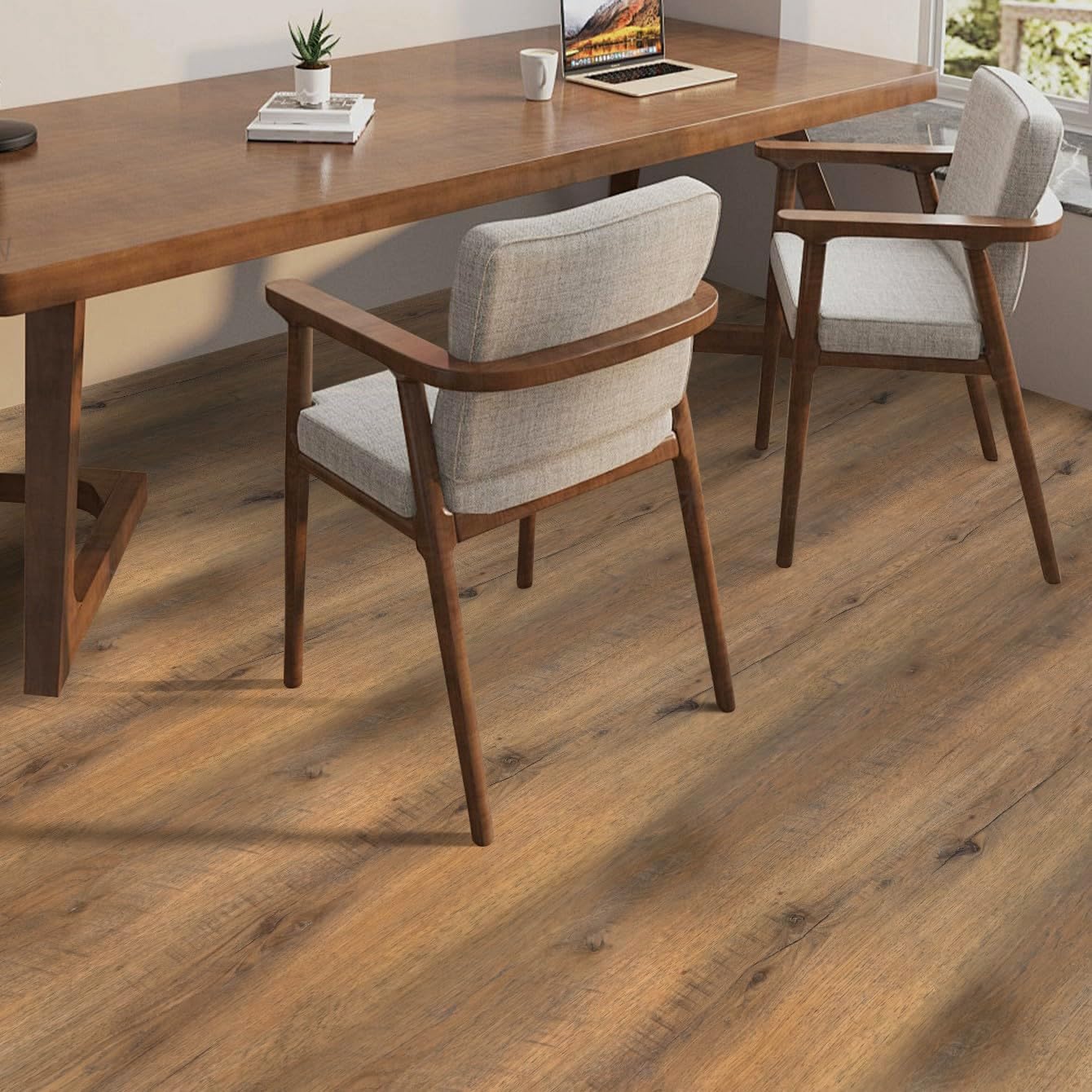 Luxury Thicken Wood Grain Peel and Stick Floor Tiles Self-Adhesive Vinyl Flooring Roll-DIY Easy for Wall and Floor,Hard Surface/Waterproof/Anti Slip (Brown Vinyl Flooring, 17.72 "W x 118" L)