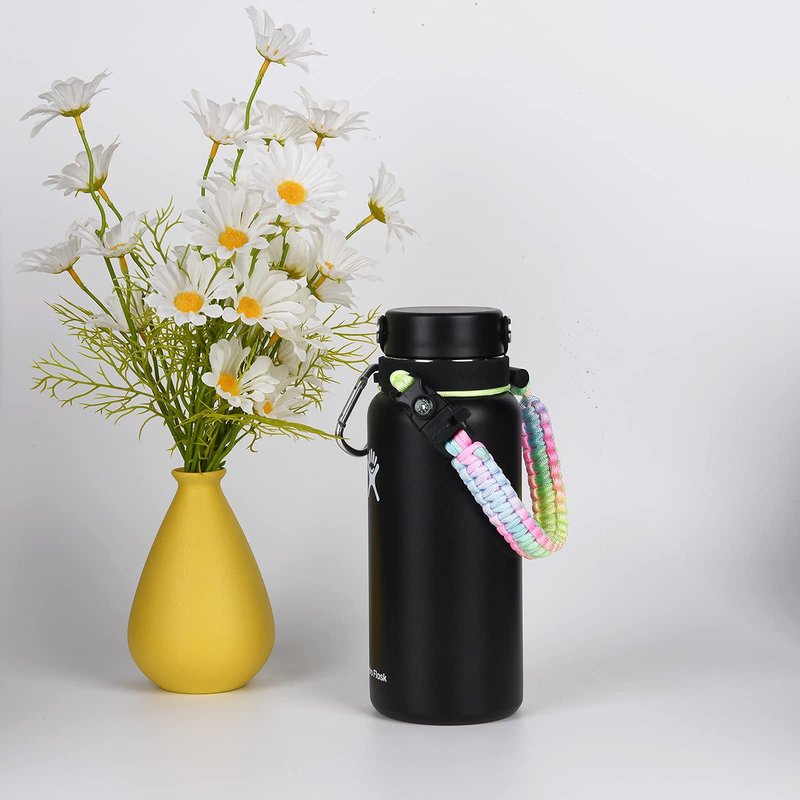 iLVANYA 2.0 Paracord Handle Compatible with Hydro Flask 2.0 Wide Mouth Water Bottle 12 oz 16 oz 18 oz 20 oz 32 oz 40 oz 64 oz,Perfect for Daily Walking Biking Hiking (Bright Rainbow)