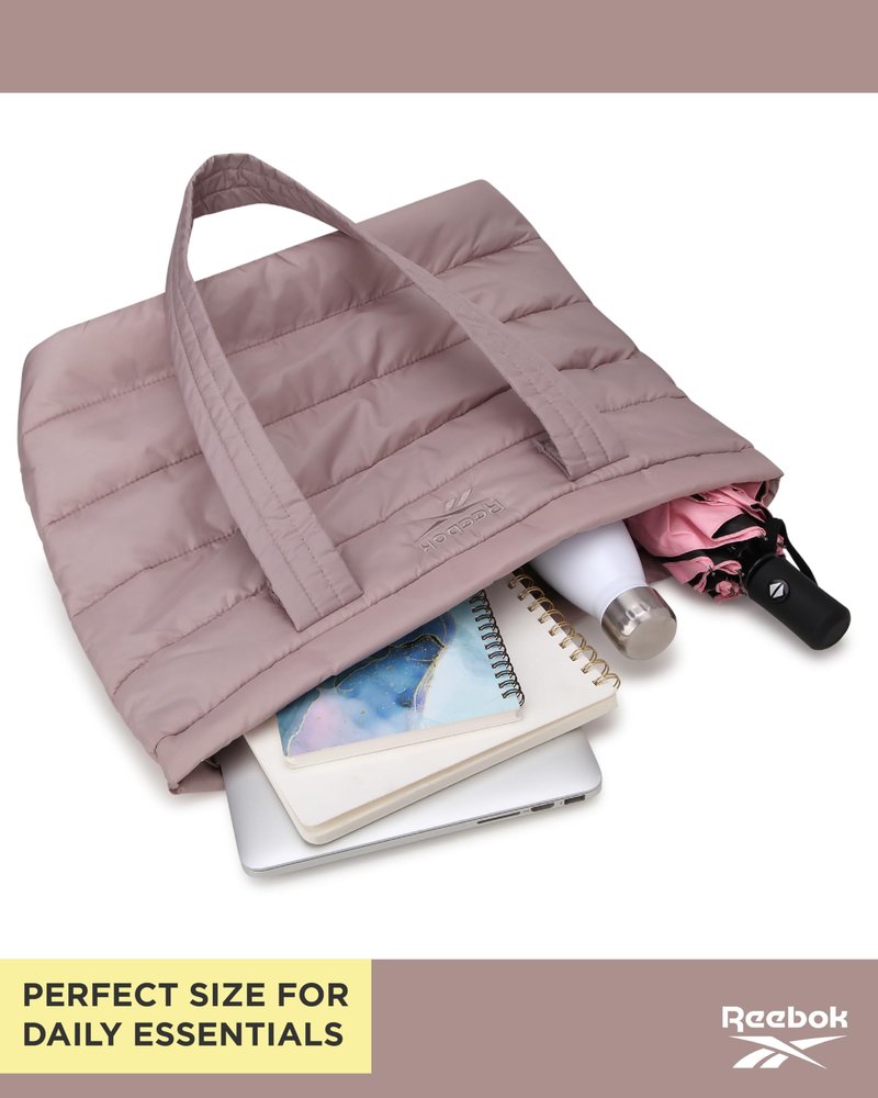Reebok Womens Tote Bag - Lightweight Carry On Puffer Quilted Tote Bag for Travel Work Travel and Daily Essentials, Size One Size, Beatrice Latte