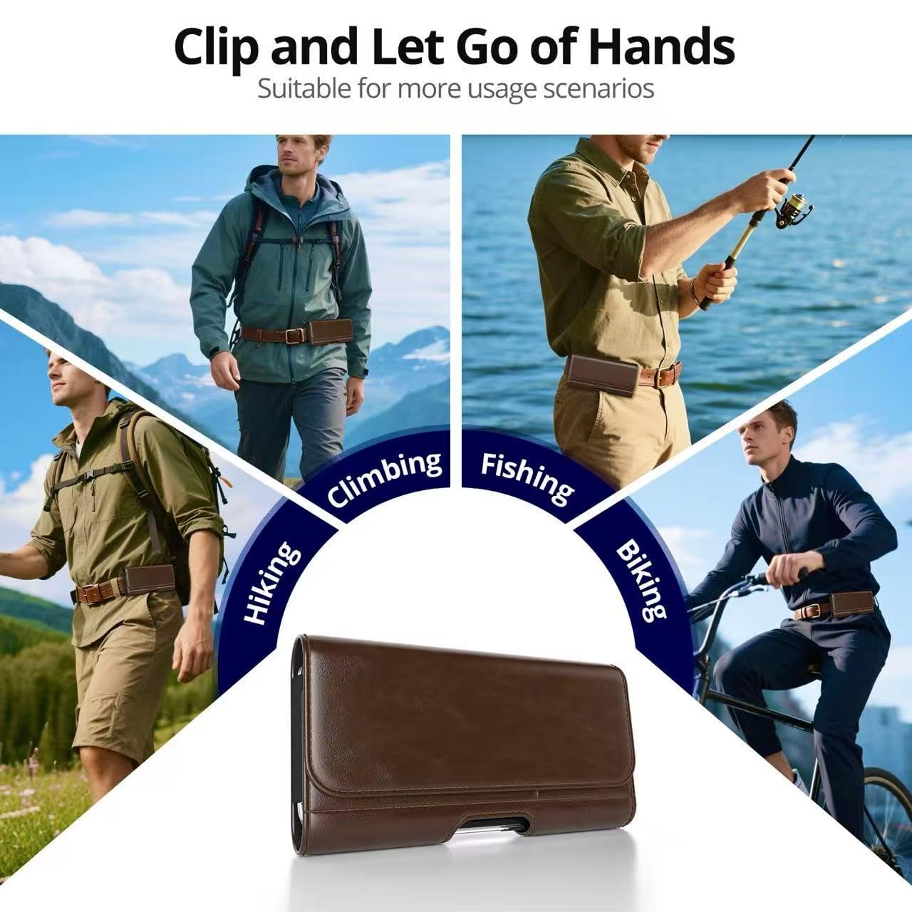 Magnetic Closure Holster for Motorola Edge, Motorola Moto G Power/G Play/Moto G/G36 G06 G57 Pure G05 G15 G100 (2026 2025 2024) - Leather Belt Case Premium Pouch (Fits Slim/Regular Case) (Coffee Brown)