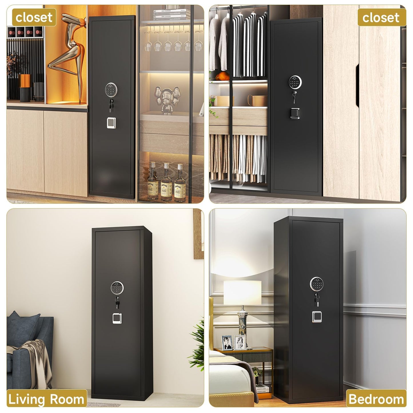 Biometric Gun Safe, Long Gun Safe, Rifle for Rifles and Pistols, Large Gun Cabinet with Fingerprint Lock for Home, No Assembly Required, Holds 14-15 Firearms with Adjustable Racks & Pistol Pockets