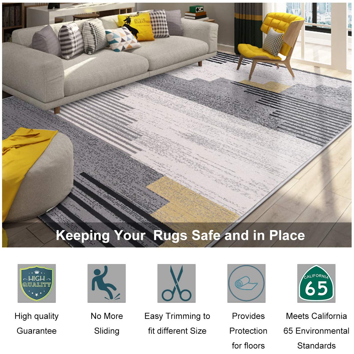 Non Slip Rug Pad Grippers - 2x4 Ft, 1/8" Thick, (Felt + Rubber) Double Layers Area Carpet Mat Tap, Provides Protection and Cushioning for Hardwood or Tile Floors