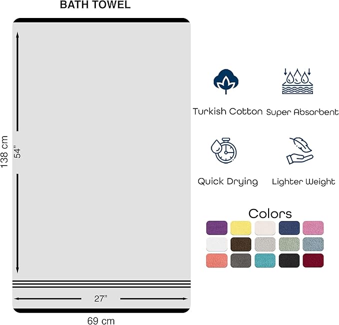 Hawmam Linen White Bath Towels 4 Pack 27 x 54 Inches 100% Turkish Cotton Soft