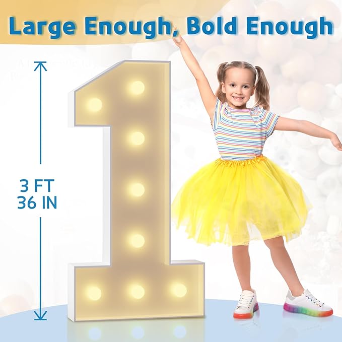 Marquee Numbers 3 Feet Tall Large Light Up Numbers 21st Birthday Decorations Girl Boy Big Yellow Light Outdoor Anniversary Decorations Balloon Arch Kit Party Backdrop 21