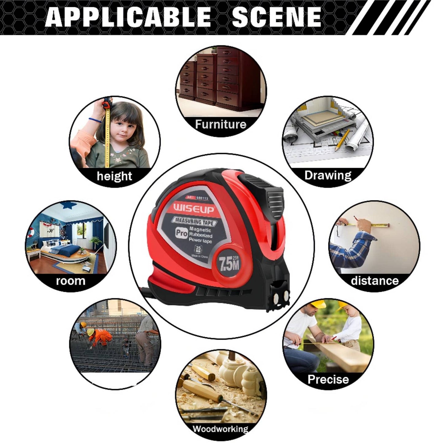 WISEUP Industrial Magnetic Tape Measure with Fractions 1/8 and Metric,Easy to Read,Measuring Tape with Belt Clip for Surveyors,Engineers,Household,Carpentry,Construction (1, 16 FT) (25 FT)