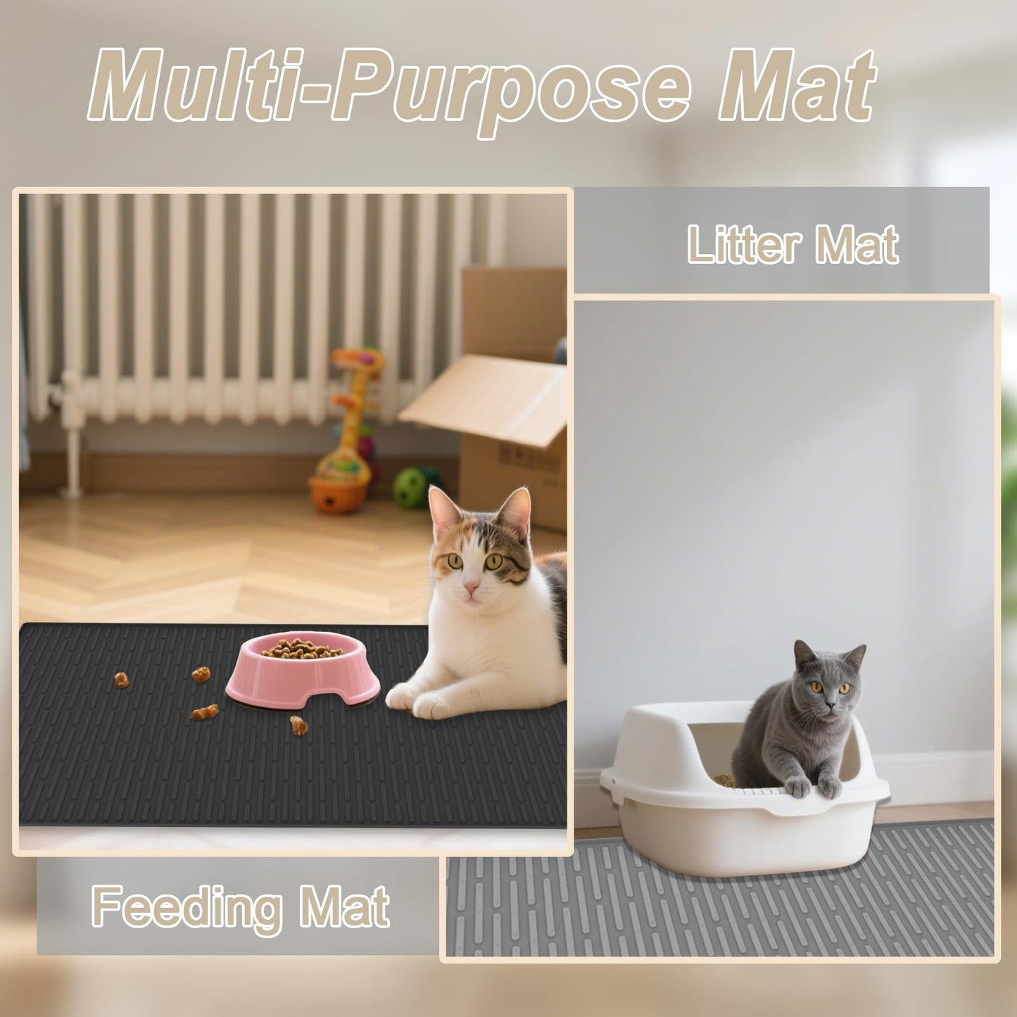 XXL Silicone Cat Litter Mat, 40"x30"(100cmx75cm) Extra Litter Box Mat for Floors, Non-Slip Litter Trapping Mat to Prevent Tracking, Easy to Clean Kitty Litter Catcher Mat, Durable, Black