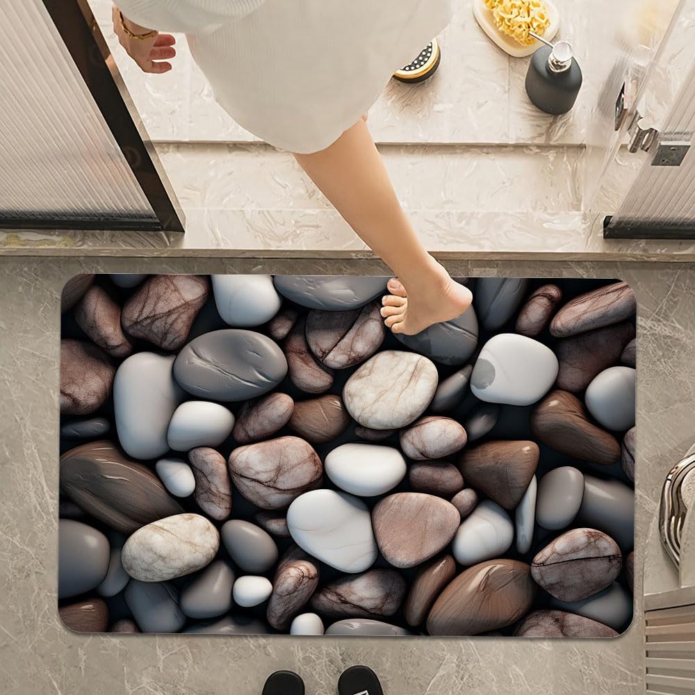 ZHUZHISHAN Bath Mat Rug,Rounded River Stones Non Slip Quick Dry Super Absorbent Thin Bathroom Rugs Fit Under Door-Easy to Clean Bathroom Floor Mats-Shower Rug for Shower Sink Bathtub(16" x 24"in)