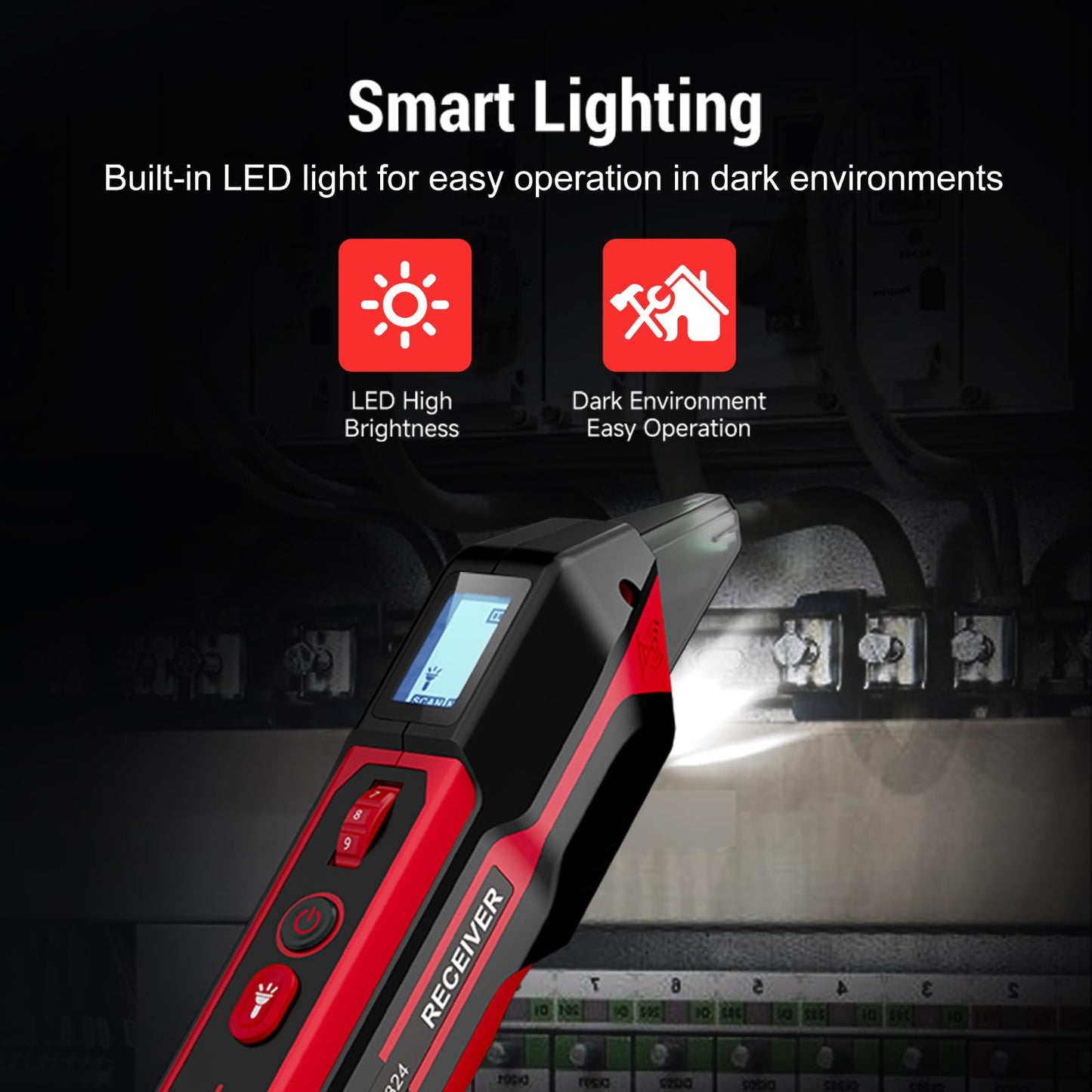 NOYAFA Rechargeable Circuit Breaker Finder with LCD Display & GFCI Outlet Tester, NCV AC Electric Tester Circuit Tracer, Adjustable Sensitivity, Flashlight- NF-824