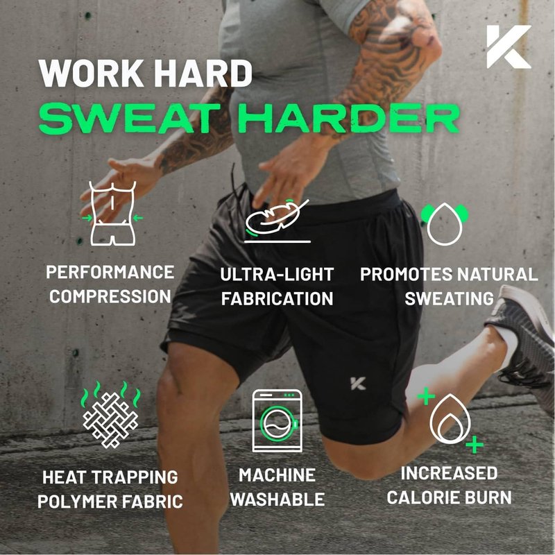 Kewlioo Men's Sauna Shorts - 2-in-1 Heat Trapping Compression Gym Shorts | Athletic Training Bottoms