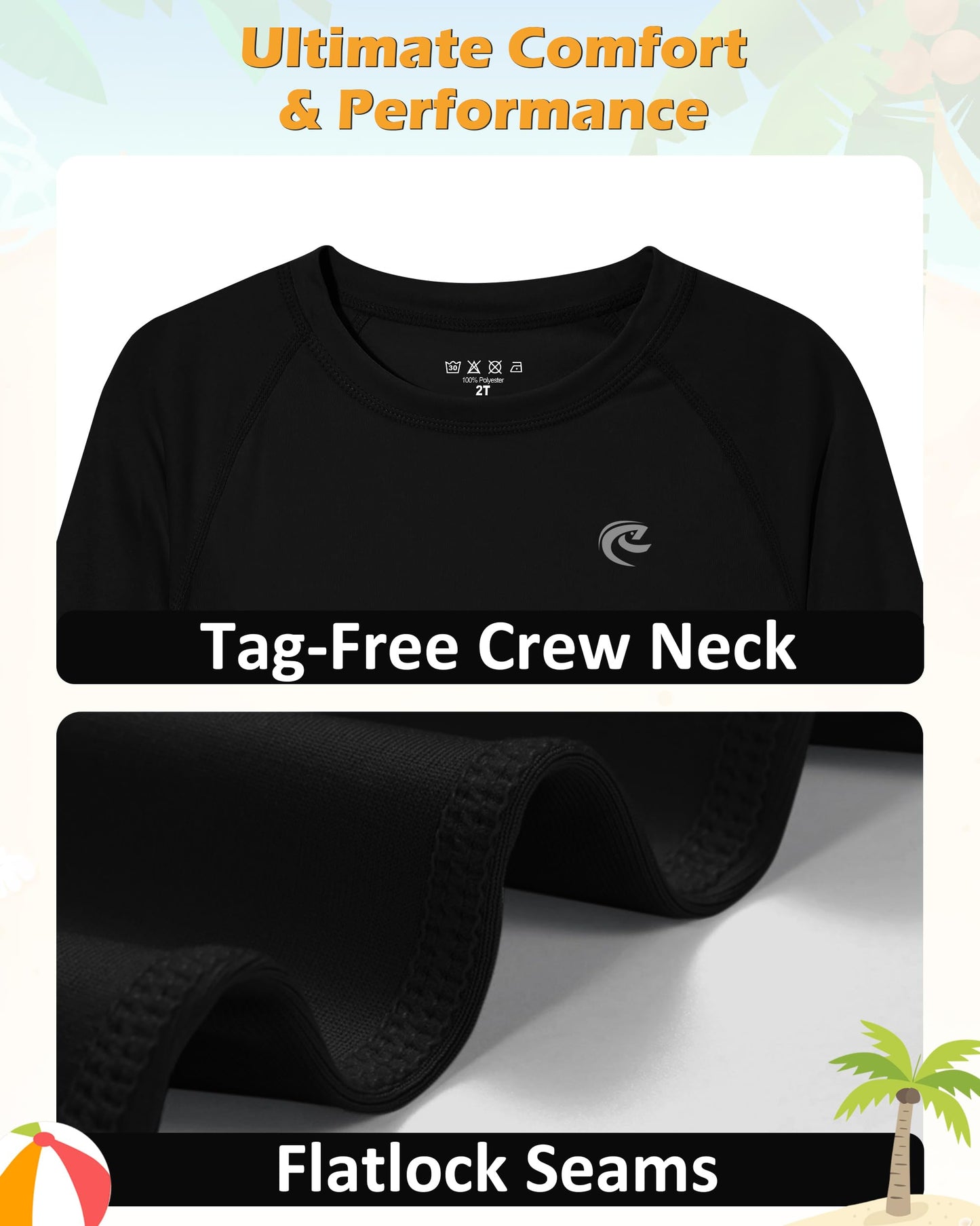 Boys UPF 50+ Swim Shirt Long Sleeve, 1 or 2 Pack UV Sun Protection Rash Guard, Youth Kids SPF Water Shirts for Beach Surf