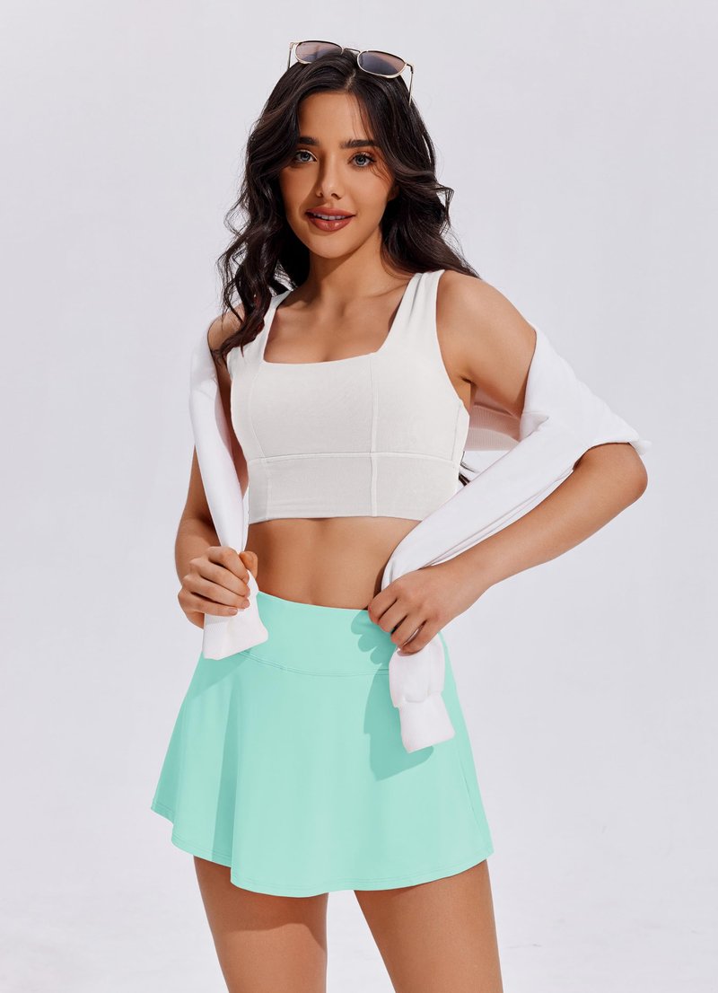 PINSPARK Women's Tennis Skirt Pleated Skort Lightweight Athletic Pickleball Skirts with Pocket Golf Clothes,Ice Green Large