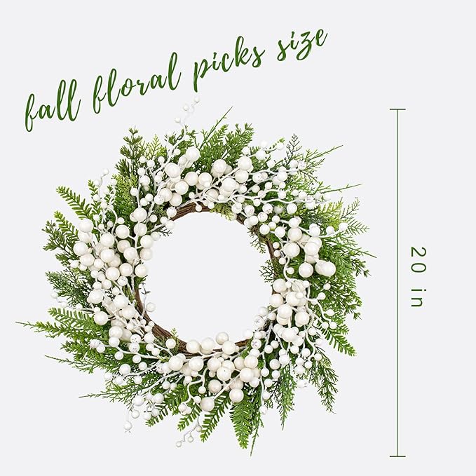 FloralElegance Artificial Winter Wreath 20 Inch White Berry Wreath Winter Wreaths for Front Door with Holly Berries for Xmas Winter Holidays