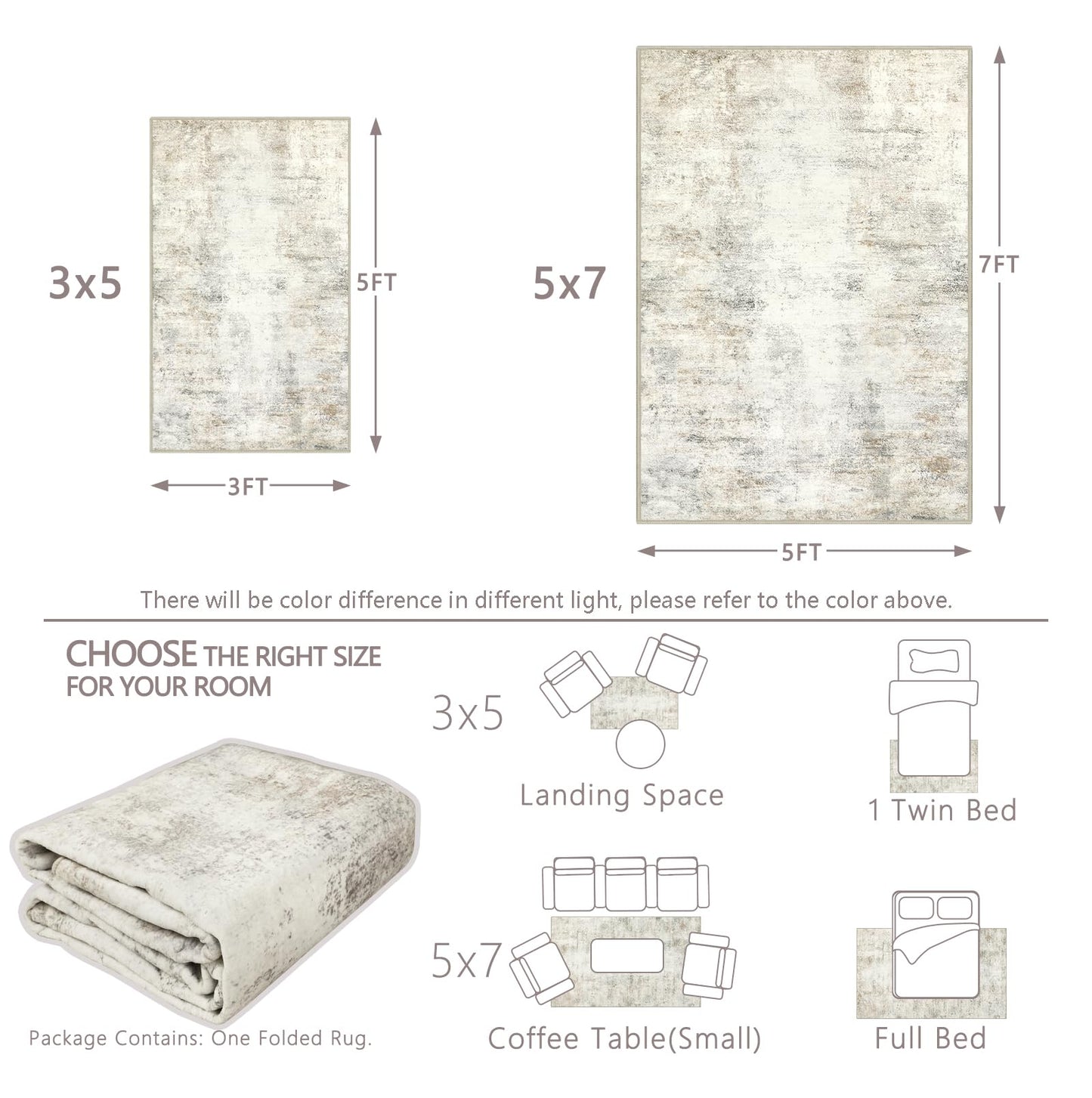 Capslpad Machine Washable Rug, Modern Abstract 3x5 Light Beige Rug, Low Pile Soft Non-Shedding Area Rug for Entryway, Bedside, Living Room, Hardwood Floor