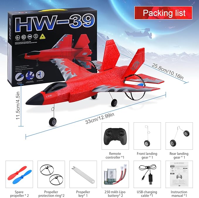 RC Plane 2CH RC Airplane Toys HW39 Fighter 2.4GHz Remote Control Plane RC Airplane RTF Ready to Fly for Beginner Kids and Adults F35 Aeroplane with Night Lights USB Charging (Red)