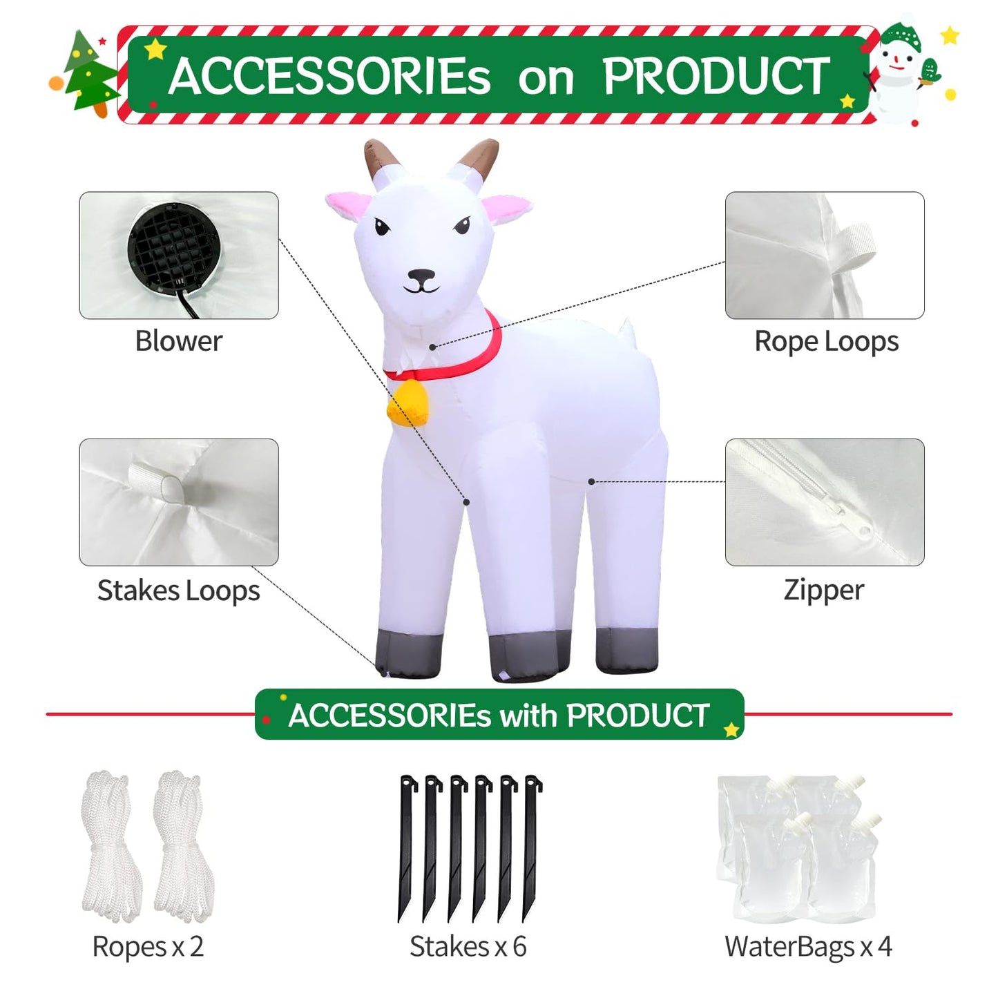 DomKom 6FT Goat Inflatables Christmas Spring, Farm Ranch Blow up Animals Cute, Decorations Outdoor Yard Built-in LED Lights Big Large Decor Party Farm Lawn Holiday Outside