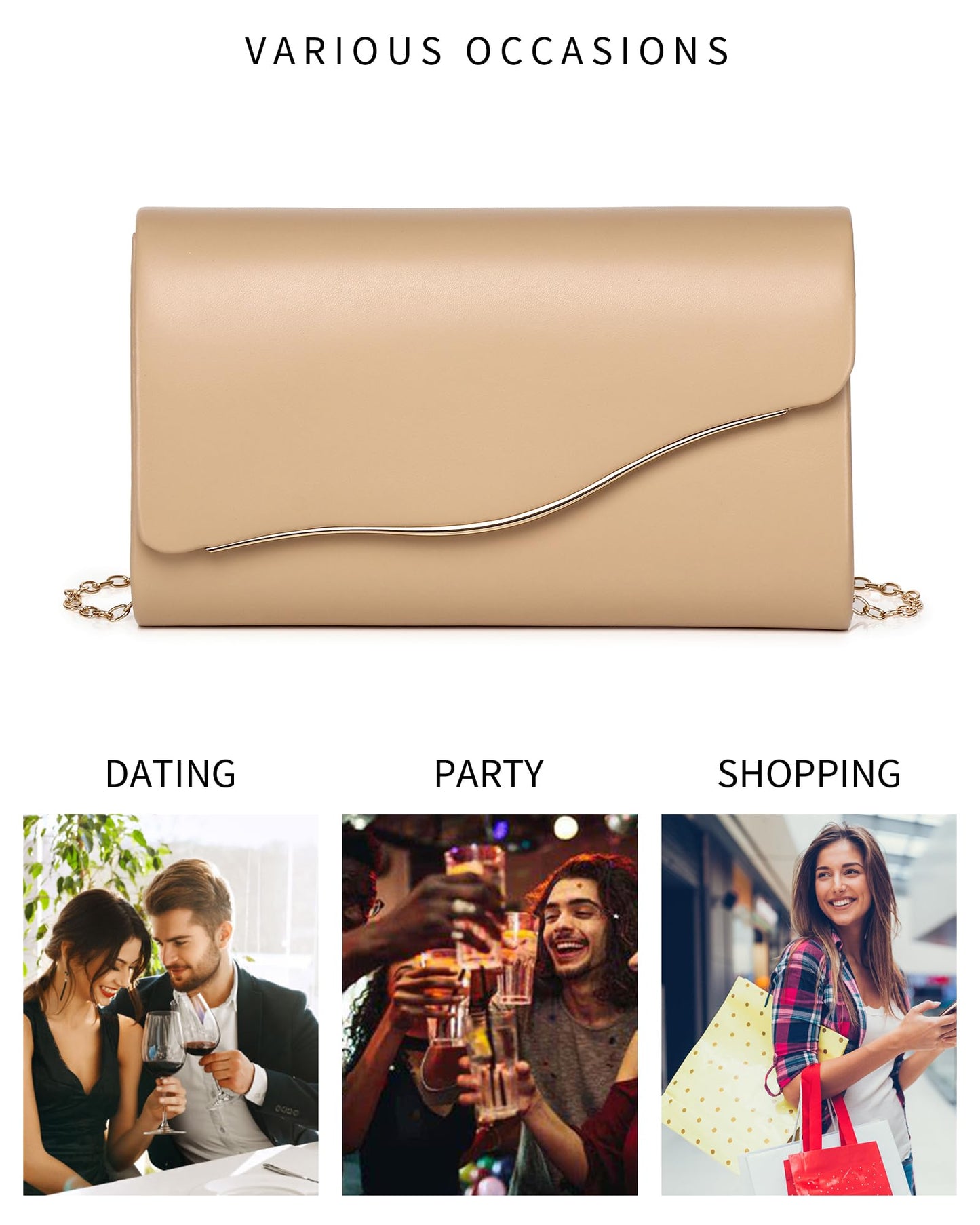 Labair Women Evening Bag Vegan Leather Envelope Clutch Purses Handbags for Wedding Party Formal. (Nude)