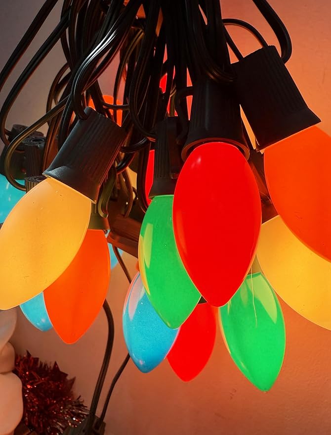 C9 Christmas Lights Outdoor, 25FT 25 LED C9 Multicolor String Lights, Steady Glow & Shatterproof, IP44 Waterproof, UL Listed, Connectable Christmas Tree Lights for Indoor/Outside Roofline & Patio