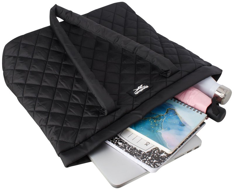 Reebok Womens Tote Bag - Lightweight Carry On Puffer Quilted Tote Bag for Travel Work Travel and Daily Essentials, Size One Size, Barbara Black