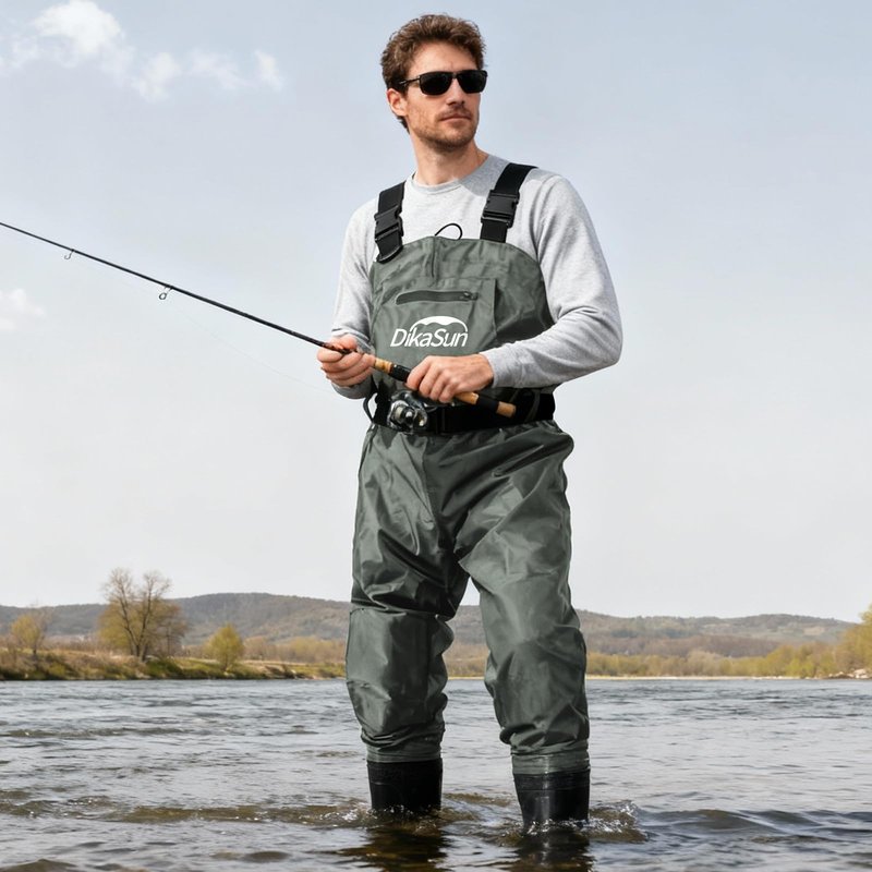 DikaSun Fishing Waders for Men & Women, Waterproof 2-Ply Nylon/PVC Chest Wader with Boots for Outdoor Sizes 4-13 Bootfoot