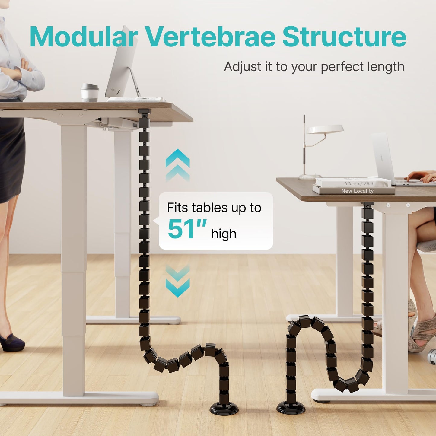 PEGZONE Under Desk Cable Management Spine – Flexible Cable Snake Organizer for Standing Desk, Tool-Free Magnetic Vertebrae Wire Management for 0.4"-2" Table, Black